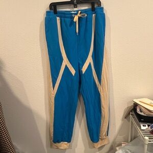 Natasha Zinko vibrant blue and cream color block drawstring joggers size medium